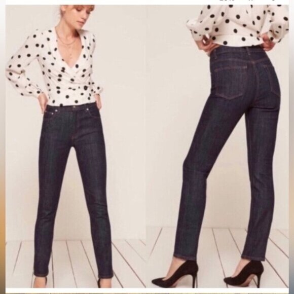 LIKE NEW- Reformation High & Slim Hayes Blue Jeans - Picture 1 of 13
